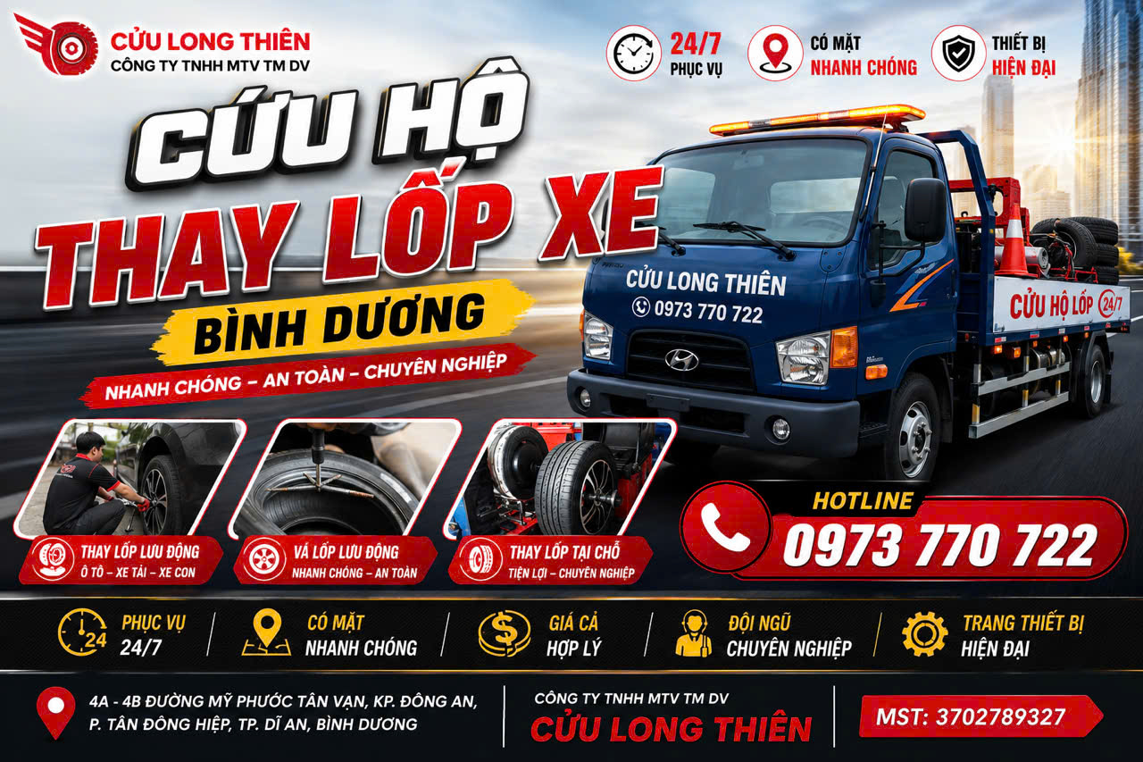 Xe Cứu Hộ Thay Lốp Xe Ô Tô Bình Dương 24/24 – Có Mặt Nhanh,