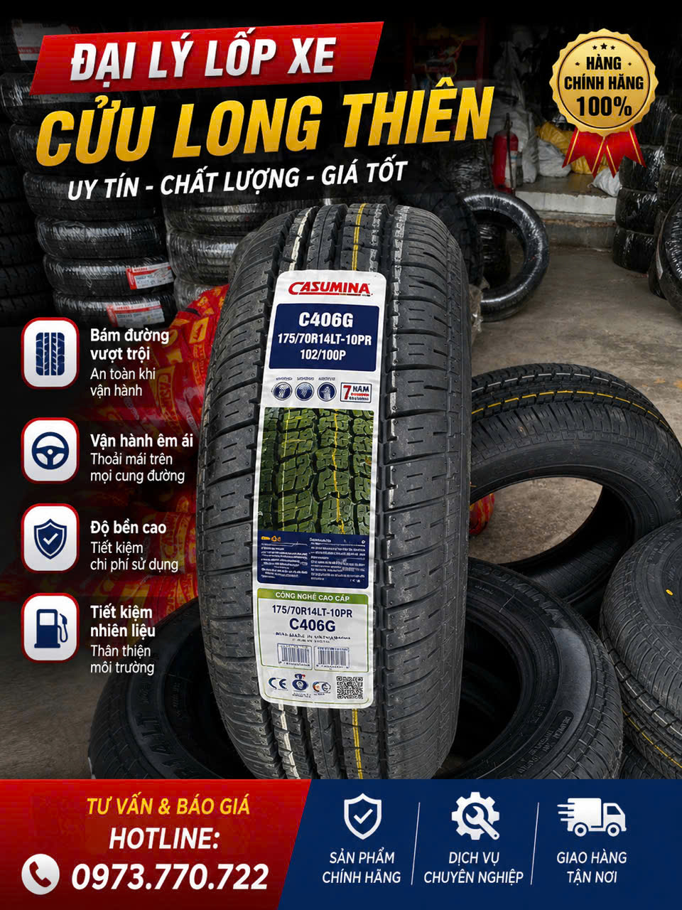 LỐP XE 175/70R14LT 10PR CASUMINA GAI C406G