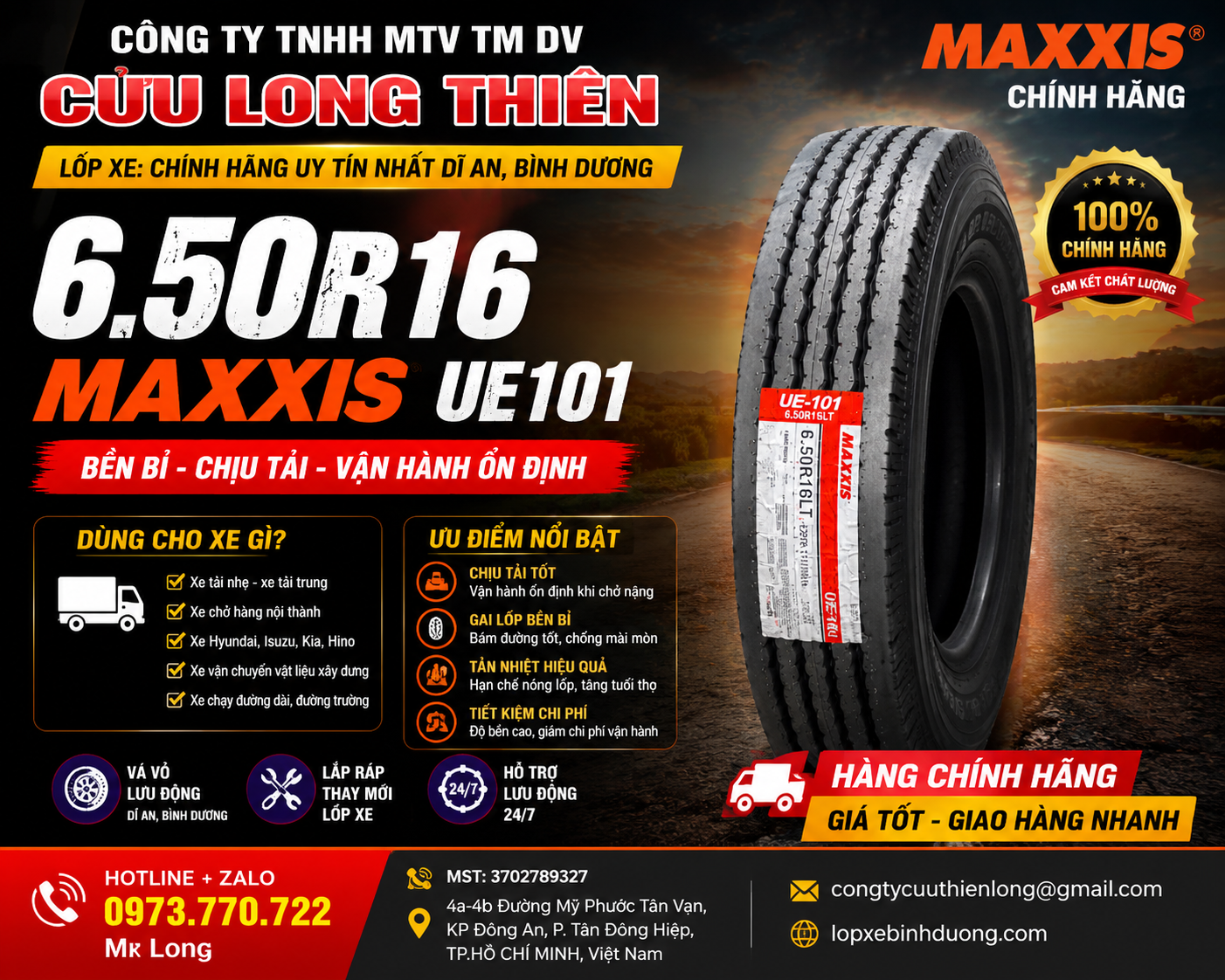 LỐP XE 6.50R16 MAXXIS -UE 101