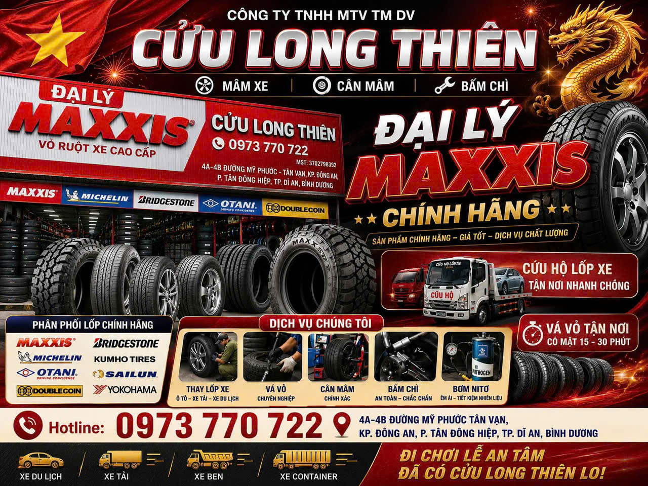 Trung Tâm Thay Lốp Xe Ô Tô Bình Dương 24/24 | Cửu Long Thiên