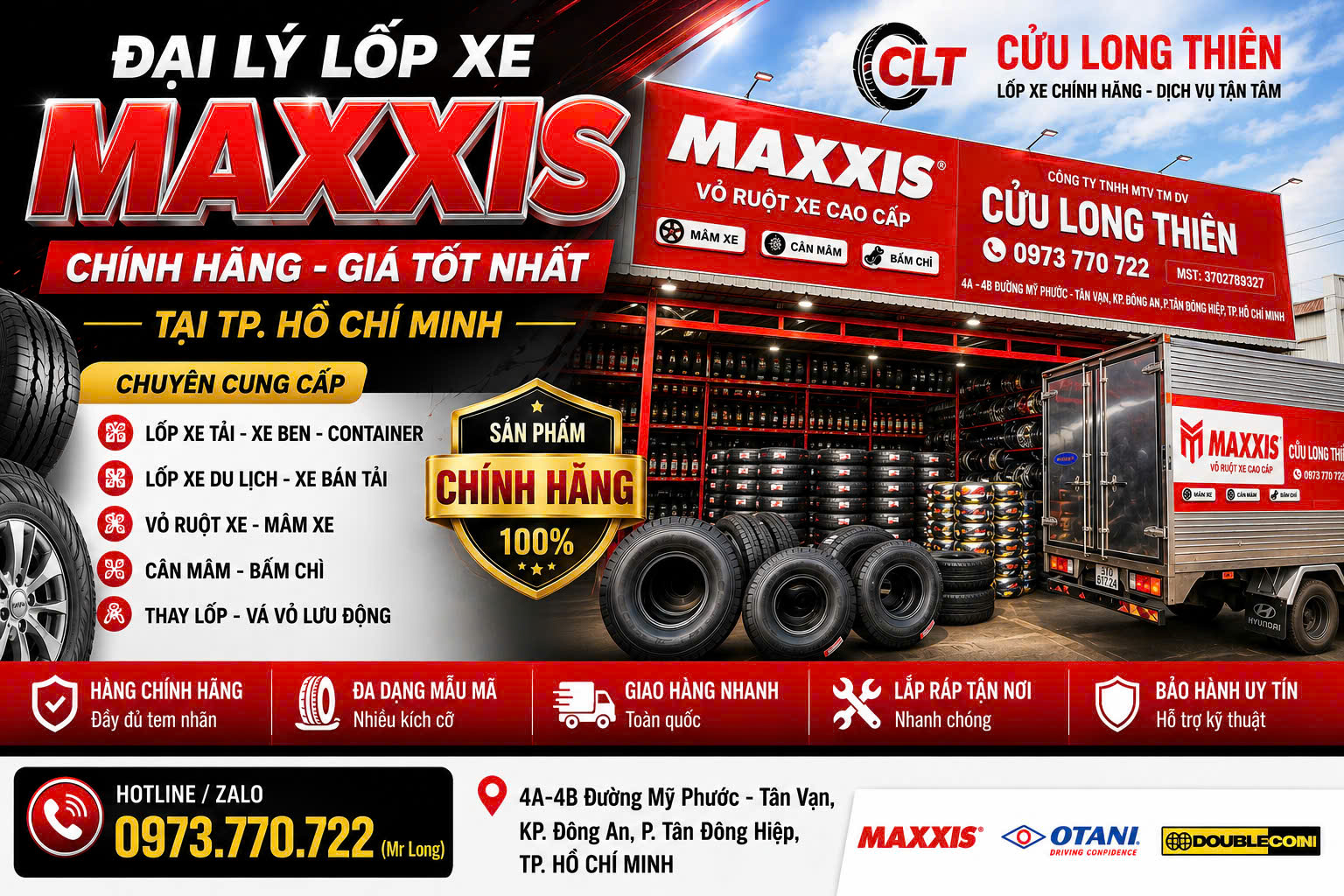 🚛 LỐP XE MAXXIS, OTANI, DOUBLE COIN TẠI BÌNH DƯƠNG – CỬU LONG THIÊN