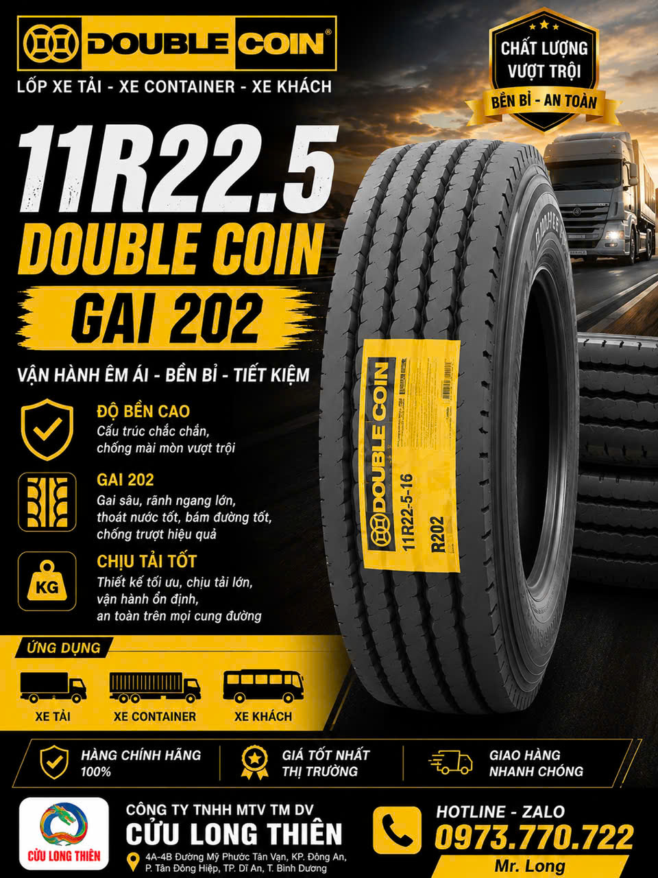 LỐP XE 11R22.5 DOUBLE COIN GAI RR202