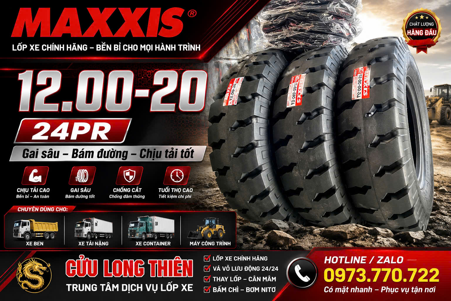 LỐP XE 12.00-20 MAXXIS 24PR