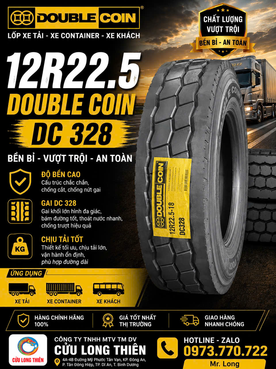 LỐP XE 12R22.5 DOUBLE COIN DC328