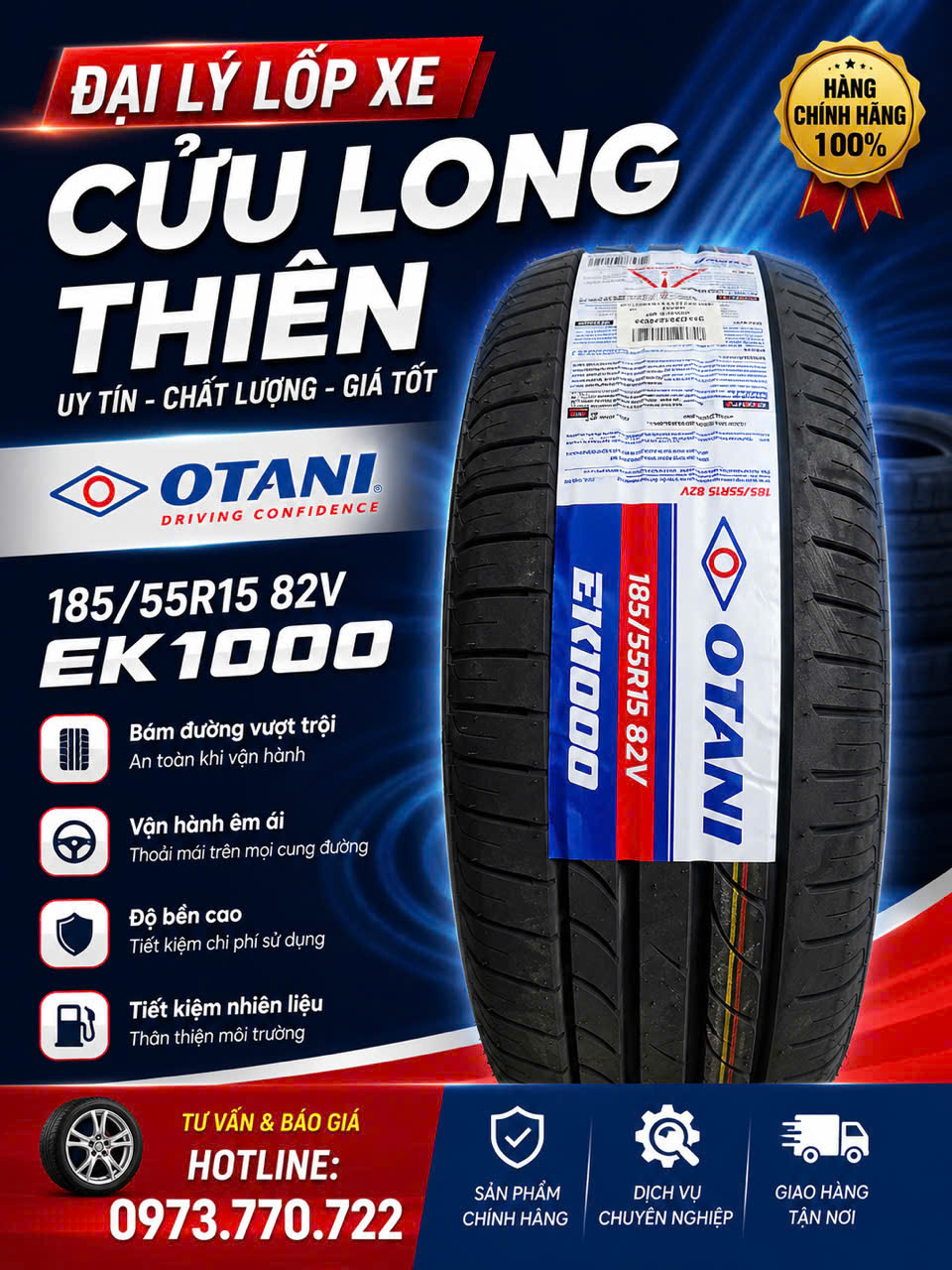 LỐP XE 185/55R15 82V OTANI EK1000