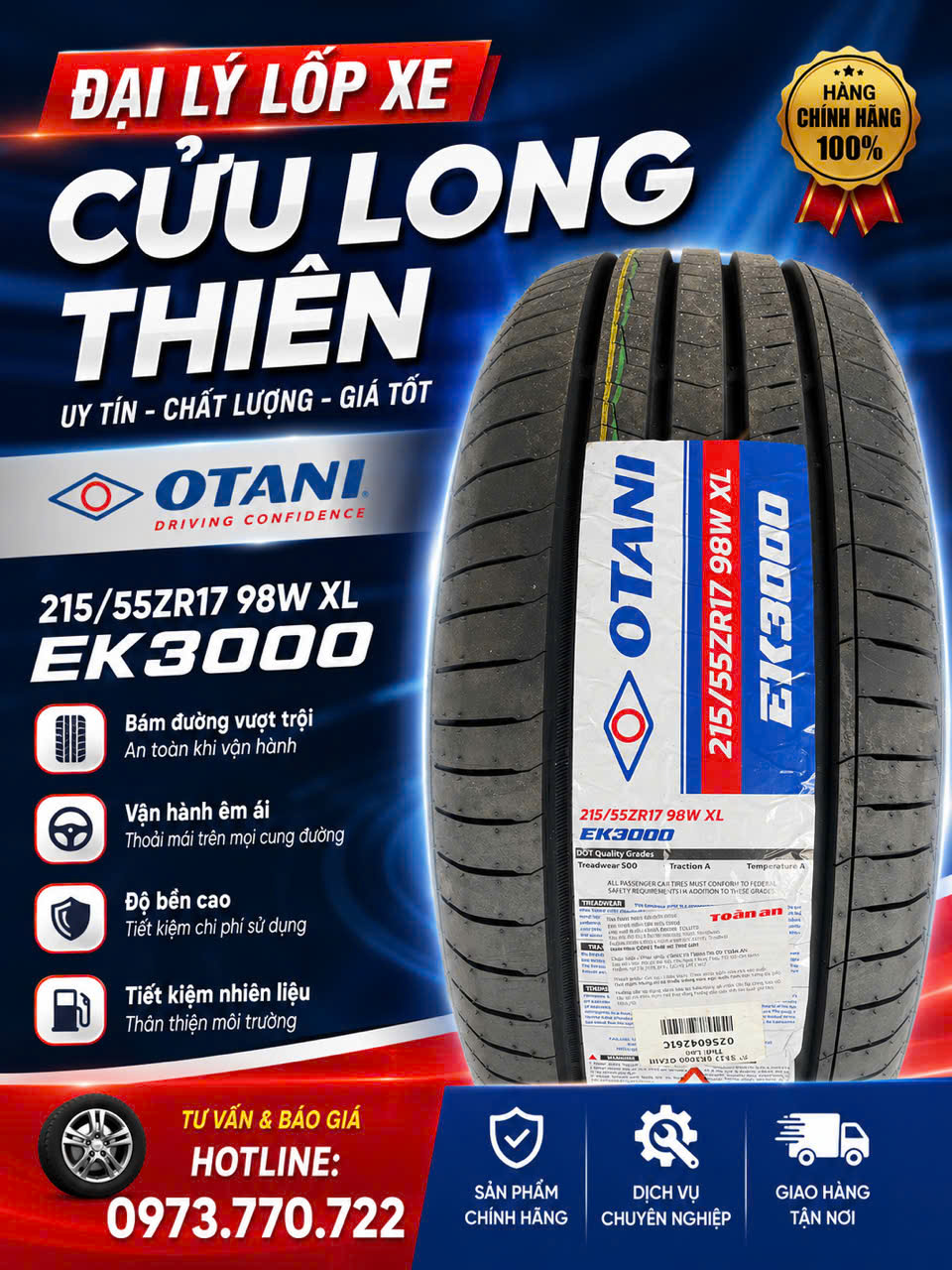 LỐP XE 215/55ZR17 98W XL OTANI EK3000