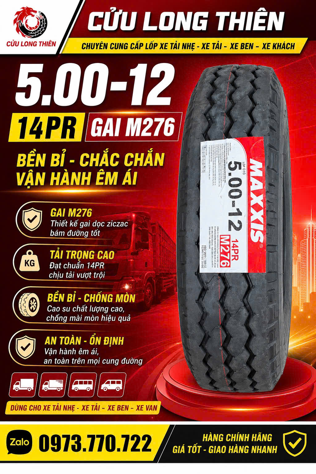 LỐP XE 5.00-12 MAXXIS 14PR GAI 276