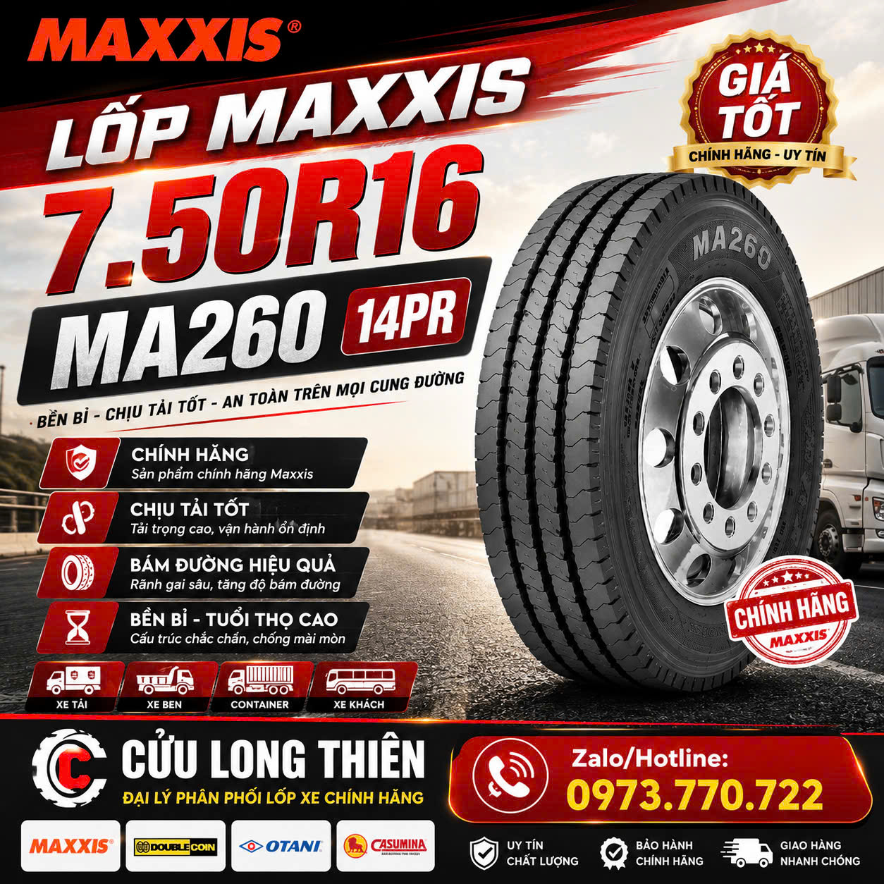  LỐP XE 7.50R16 MA260 14PR MAXXIS 