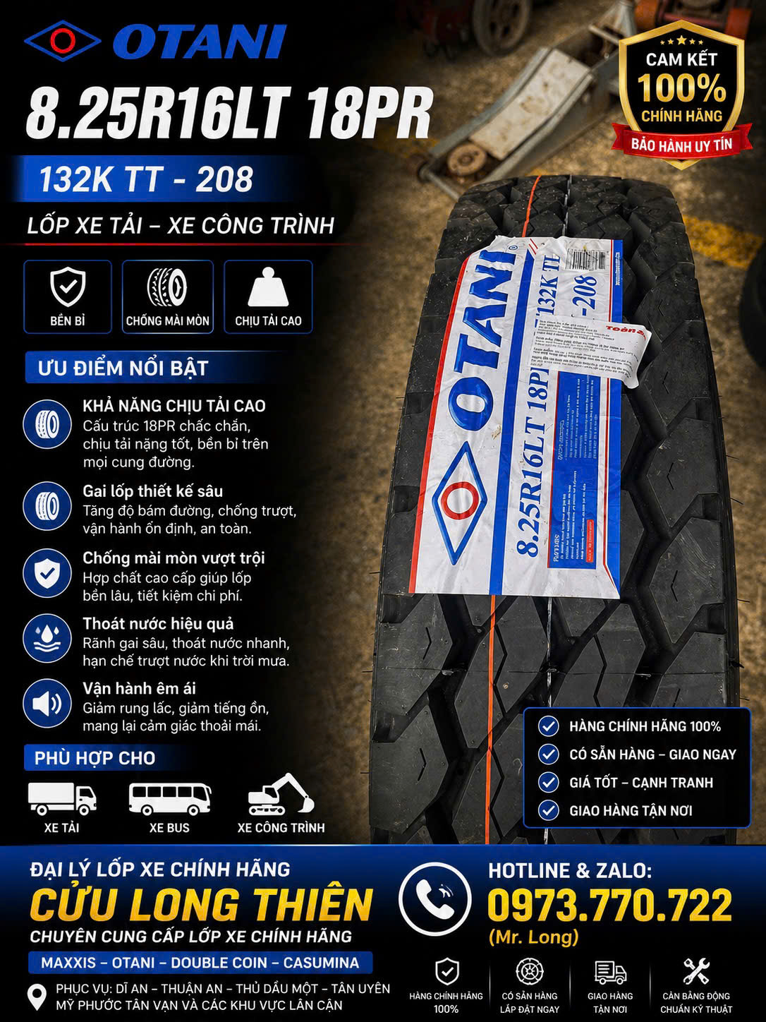 LỐP XE 8.25R16 18PR OTANI GAI OH-208 