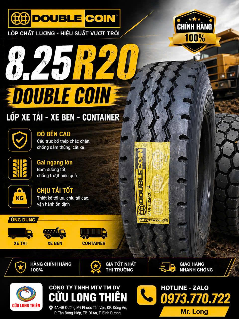 LỐP XE 8.25R20 DOUBLE COIN GAI RR9N