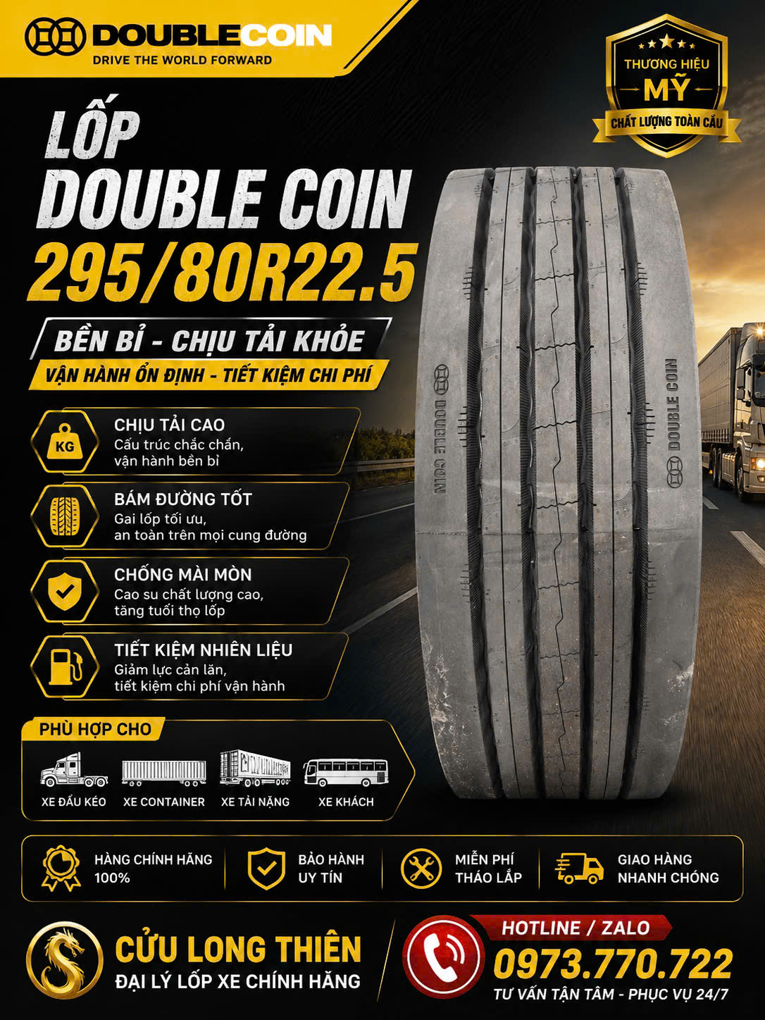 Lốp 295/80R22.5 DOUBLE COIN