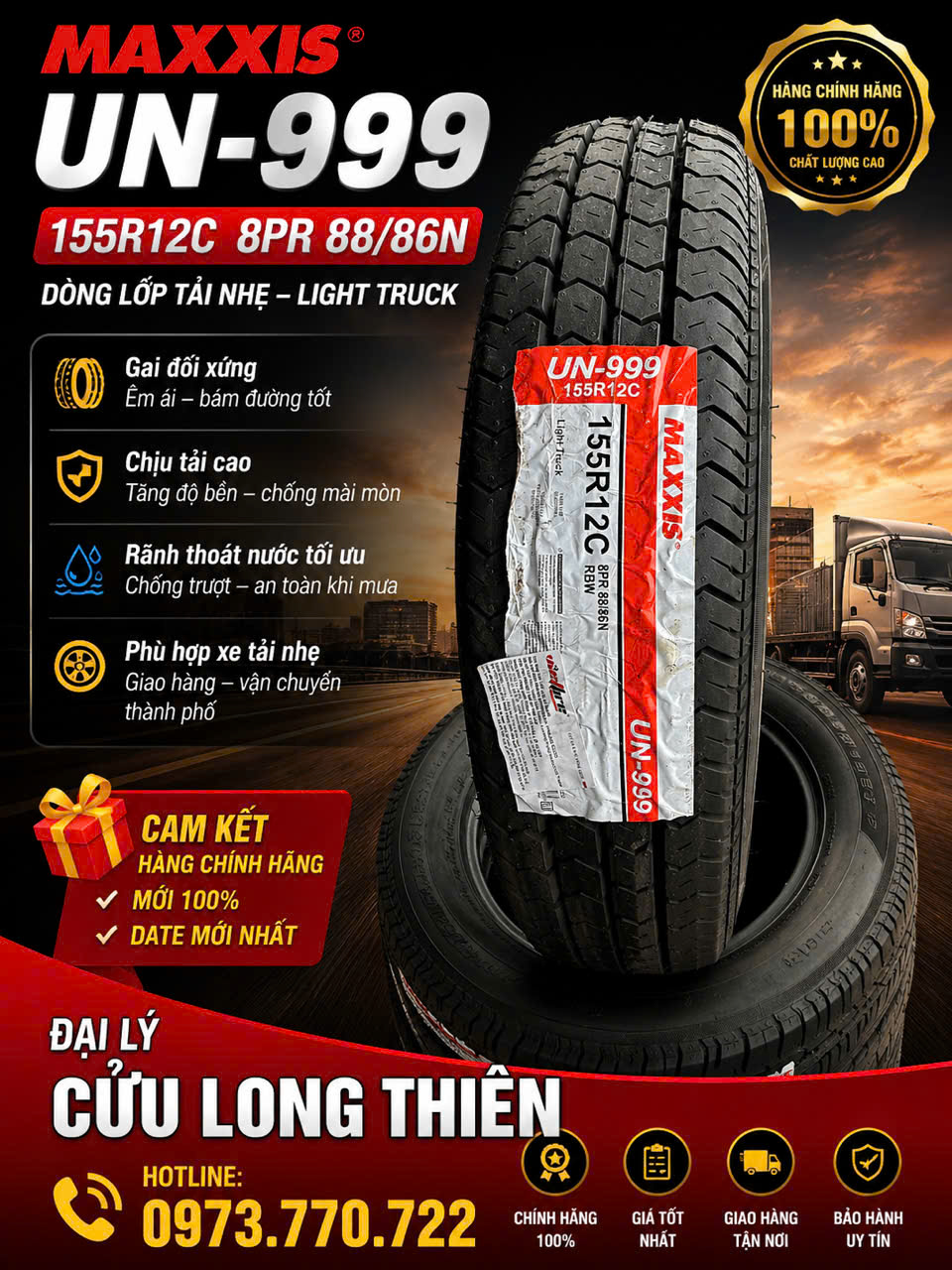  LỐP XE MAXXIS 155R12C 8PR GAI UN-999