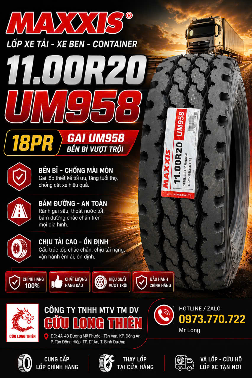 Lốp Xe Tải MAXXIS Chính Hãng Giá Tốt Tháng 8/2026 | Cửu Long Thiên