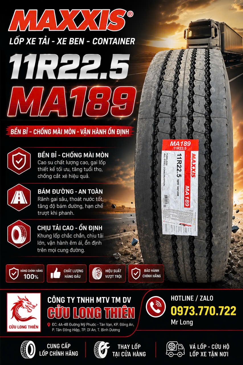 Lốp Xe Tải MAXXIS Chính Hãng Giá Tốt Tháng 8/2026 | Cửu Long Thiên