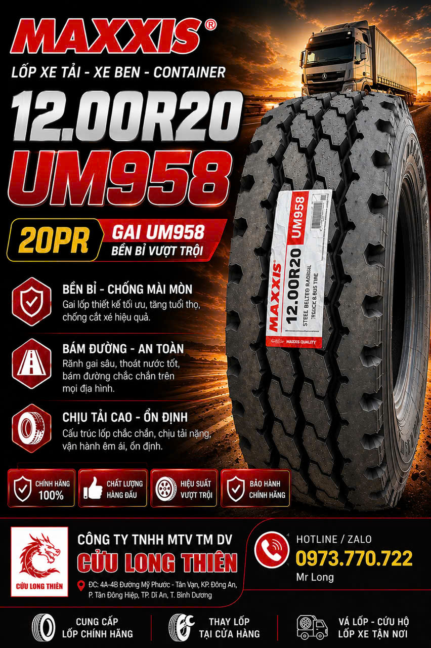 Lốp Xe Tải MAXXIS Chính Hãng Giá Tốt Tháng 8/2026 | Cửu Long Thiên