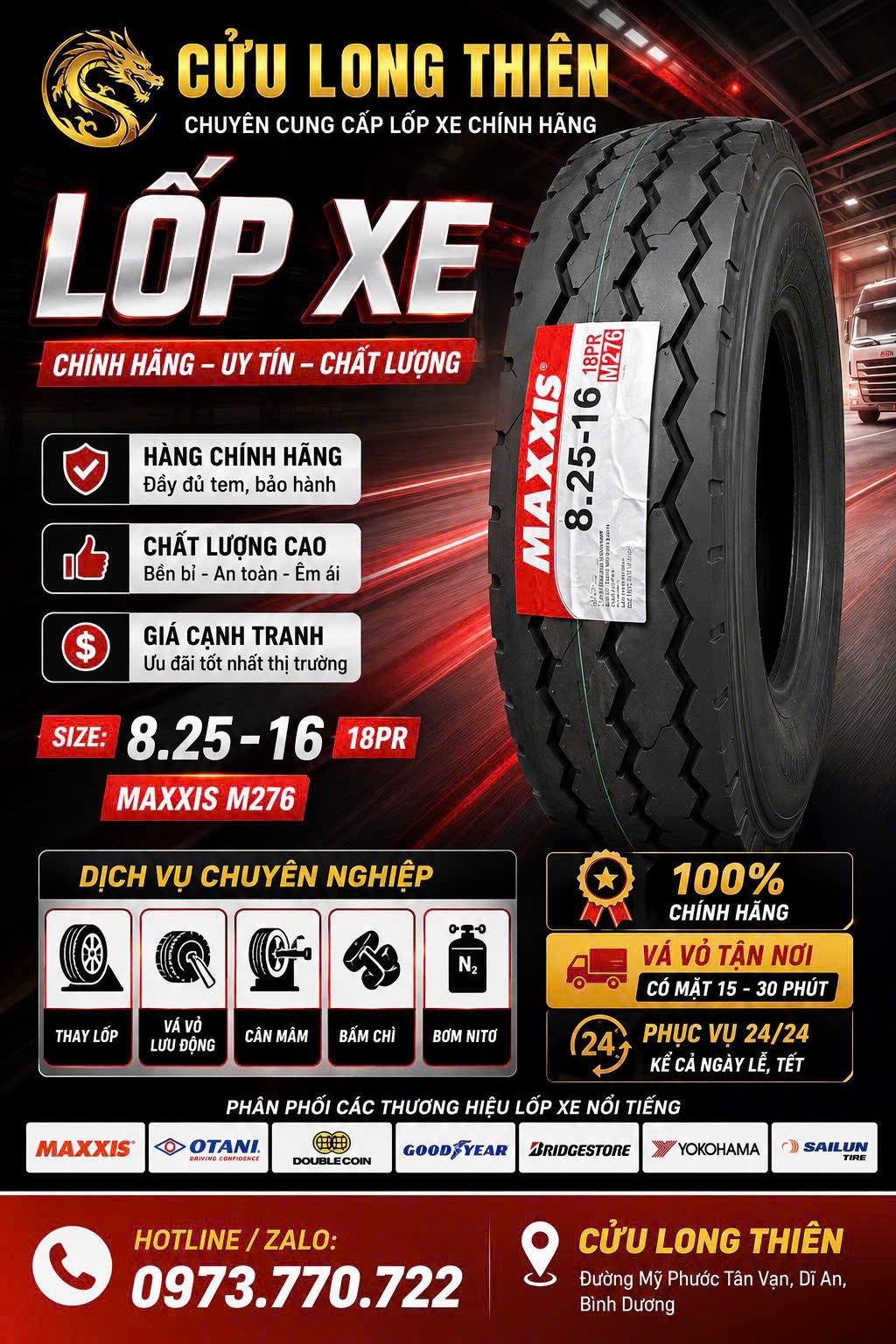 LỐP XE 8.25-16 MAXXIS 18PR GAI M276