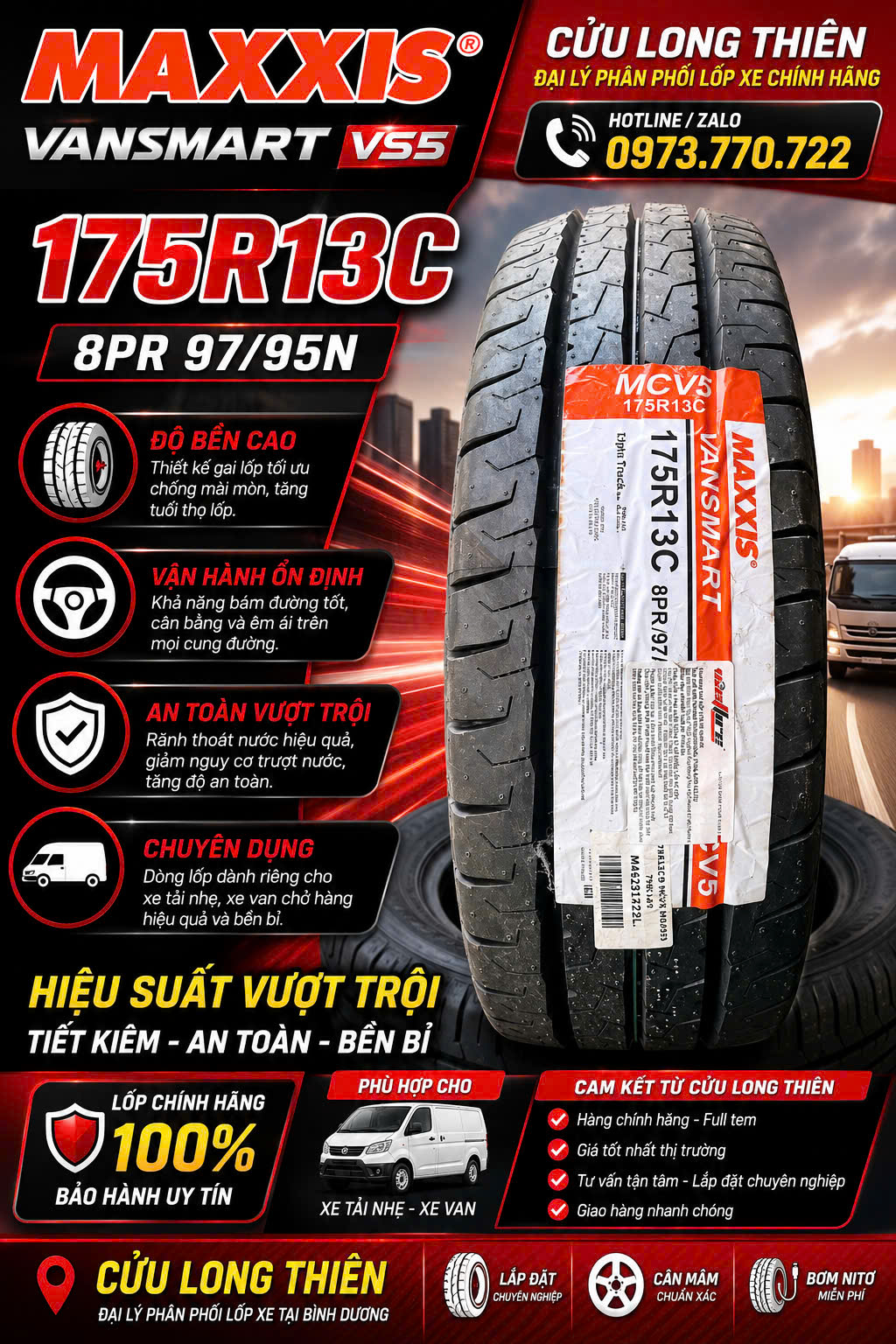 Vá Vỏ Xe Ô Tô Du Lịch 4–7 Chỗ Lưu Động Bình Dương | Thay Lốp MAXXIS, OTANI Chính Hãng