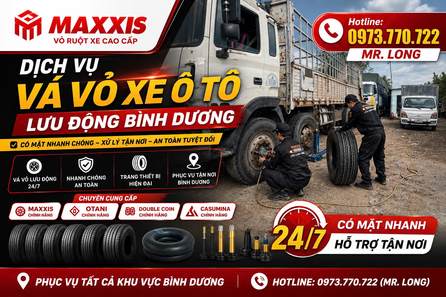 Thay Lốp Xe 24/24 Cho Xe Du Lịch, Xe Tải, Xe Ben, Container