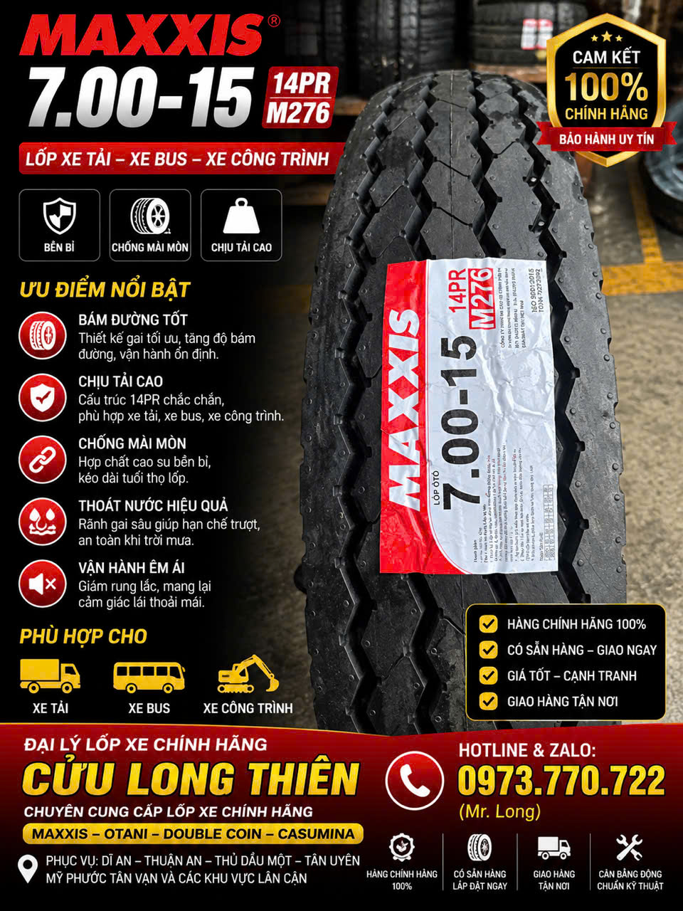 LỐP XE 7.00-15 MAXXIS 14PR M276 ( có ruột yếm)